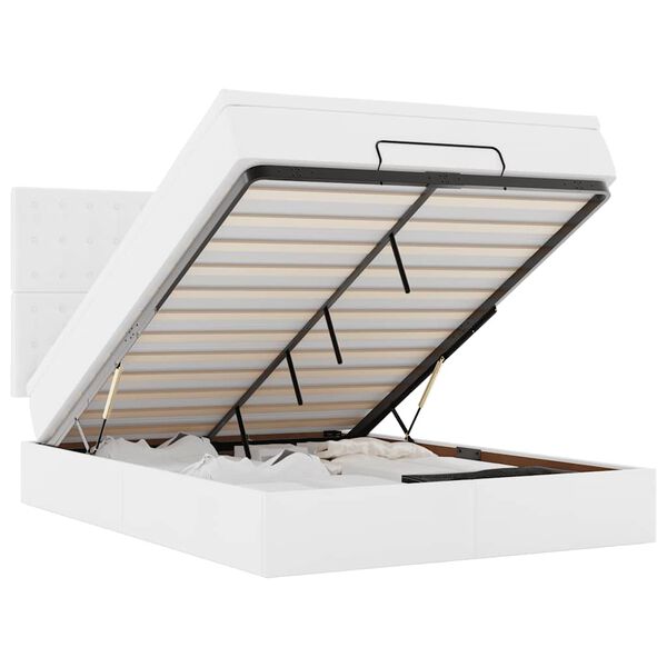 vidaXL Struttura Letto Pouf con Materasso Bianco 140x200 cm Similpelle