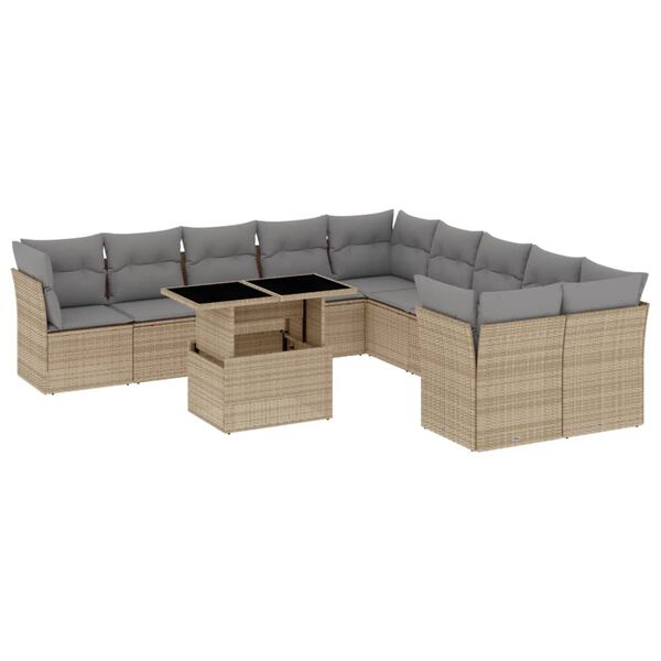 vidaXL Set Divani da Giardino 11 pz con Cuscini Beige in Polyrattan