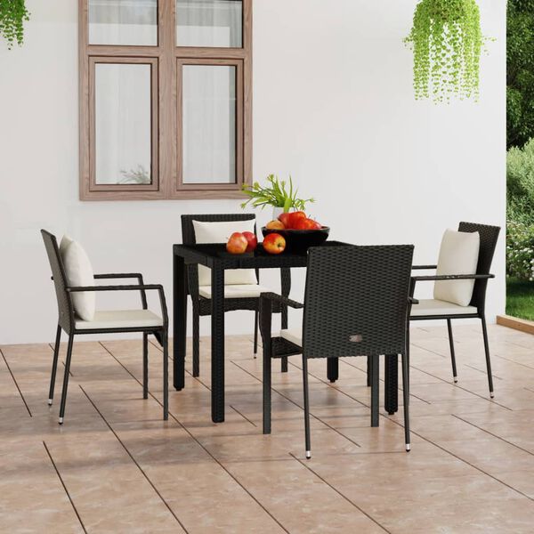 vidaXL Sedie da Giardino con Cuscini 4 pz in Polyrattan Nere
