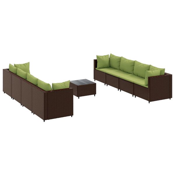 vidaXL Set Divani da Giardino 9 pz con Cuscini in Polyrattan Marrone