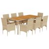 vidaXL Set Pranzo da Giardino 9 pz con Cuscini Beige Polyrattan Acacia