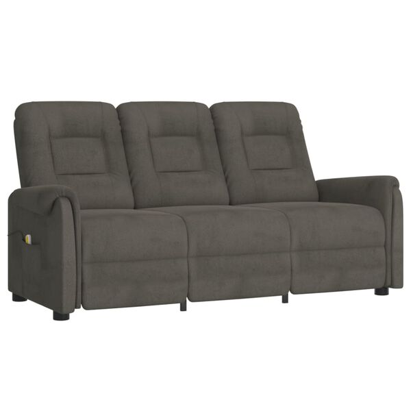 vidaXL Divano Massaggiante Reclinabile 3 Posti Grigio Scuro Microfibra