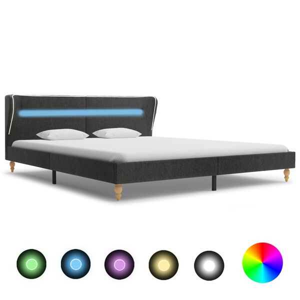 vidaXL Struttura Letto con LED Tela Grigio Scuro 180x200 cm