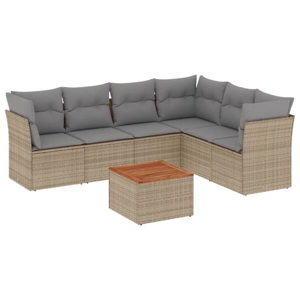 vidaXL Set Divani da Giardino 7 pz con Cuscini Beige in Polyrattan