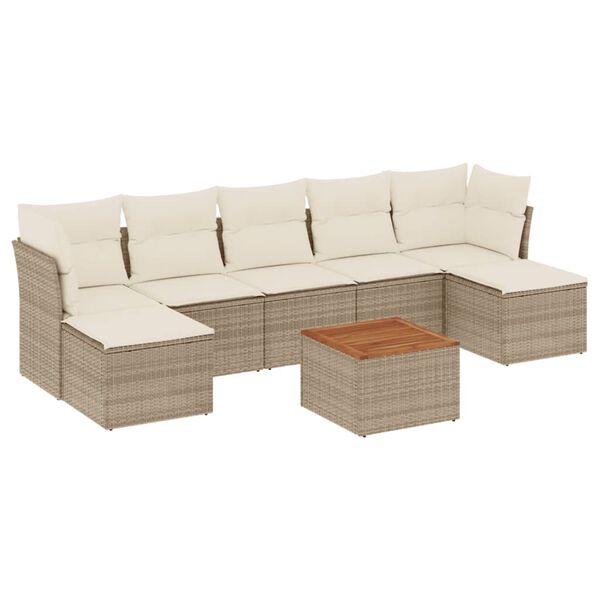 vidaXL Set Divano da Giardino 8 pz con Cuscini Beige in Polyrattan