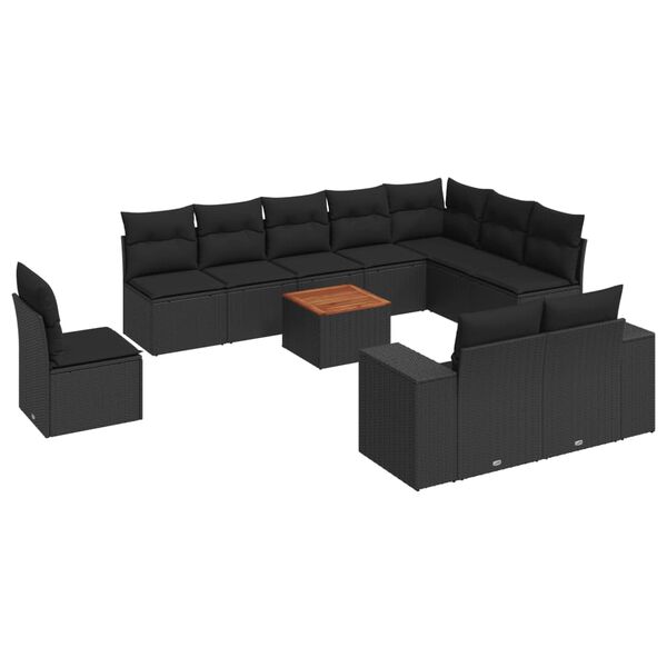 vidaXL Set Divani da Giardino 11 pz con Cuscini in Polyrattan Nero
