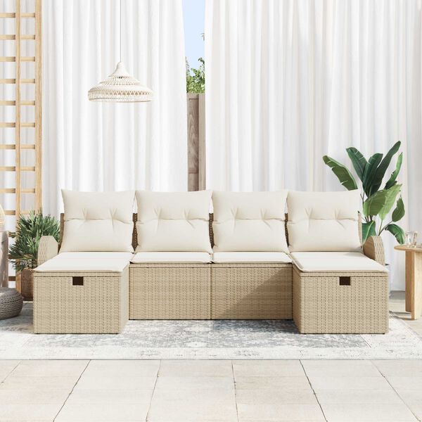 vidaXL Set Divano da Giardino con cuscino 6 pcs Beige polyrattan