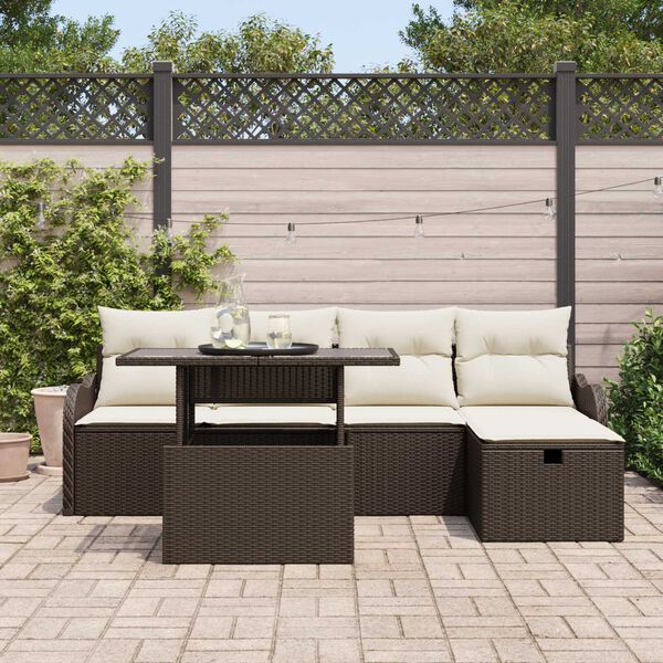 vidaXL Set Divano da Giardino con cuscino 6 pcs Marrone Poly Rattan
