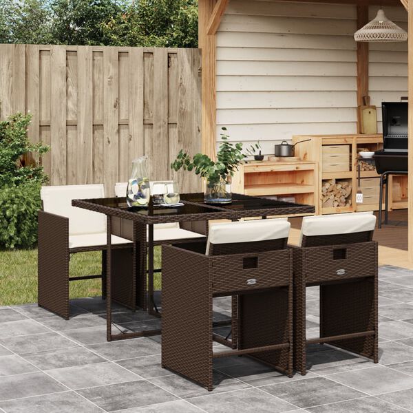 vidaXL Set da Pranzo da Giardino 5pz con Cuscini in Polyrattan Marrone