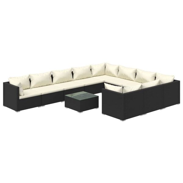 vidaXL Set Divani da Giardino 11 pz con Cuscini in Polyrattan Nero