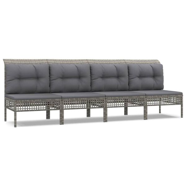 vidaXL Set Divani da Giardino 4 pz con Cuscini in Polyrattan Grigio