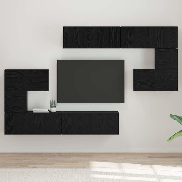 vidaXL Unit&agrave; TV Montaggio a parete 4 pcs Rovere Nero Legno multistrato