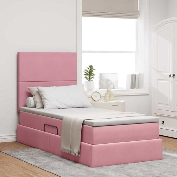 vidaXL Letto con contenitore e materasso Rosa 90 x 200 cm Velluto