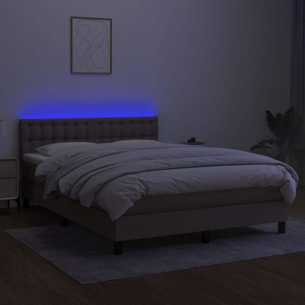 vidaXL Letto a Molle con Materasso e LED Tortora 140x190 cm in Tessuto