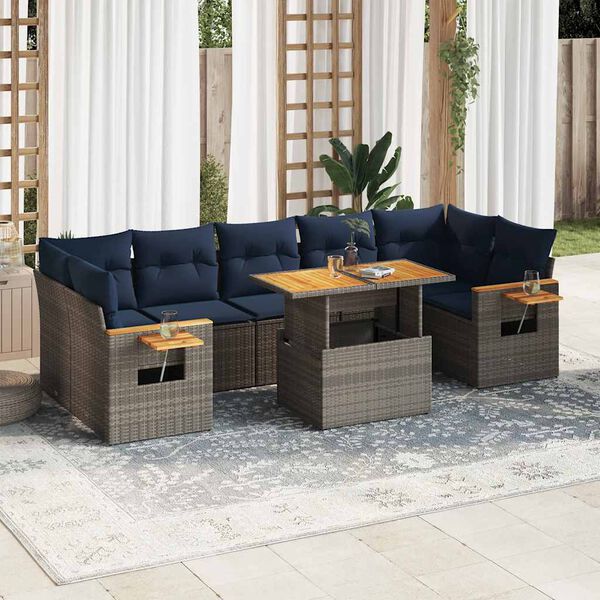vidaXL Set Divano da Giardino 8 pz con Cuscini Grigio in Polyrattan