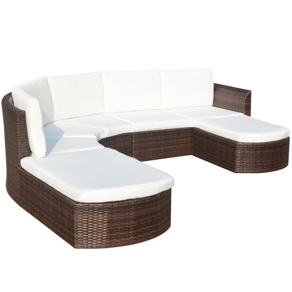 vidaXL Set Divani da Giardino 4 pz con Cuscini in Polyrattan Marrone
