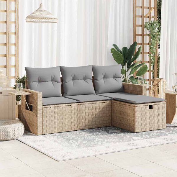 vidaXL Set Divano da Giardino 4 pz con Cuscini Beige in Polyrattan