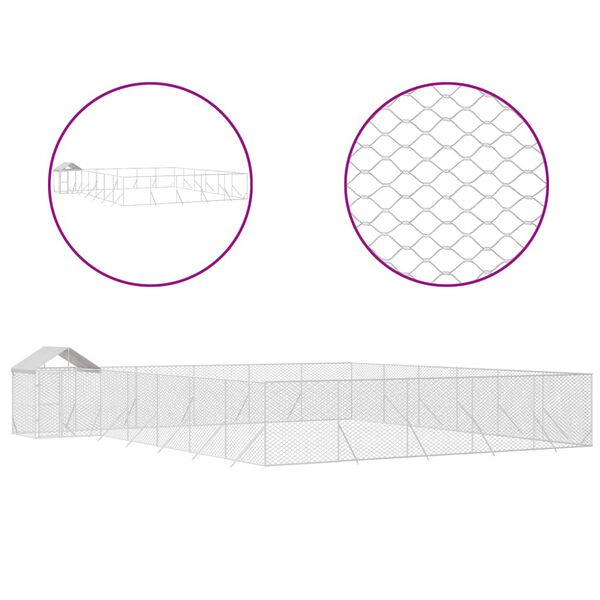 vidaXL Cuccia Cani da Esterno Tetto Argento 12x12x2,5m Acciaio Zincato
