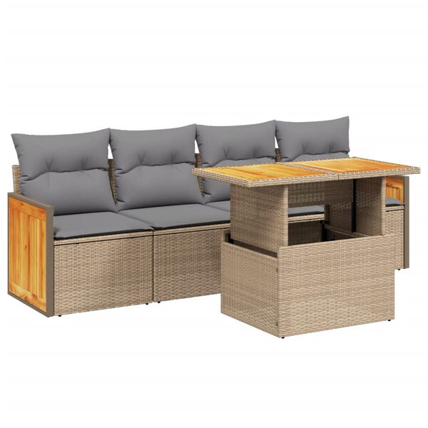 vidaXL Set Divano da Giardino 5 pz con Cuscini Beige in Polyrattan