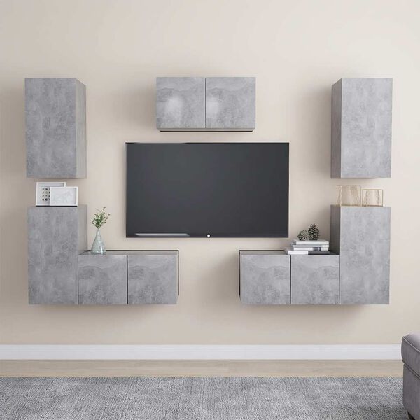 vidaXL Set di Mobili Porta TV 7 pz Grigio Cemento in Legno Multistrato