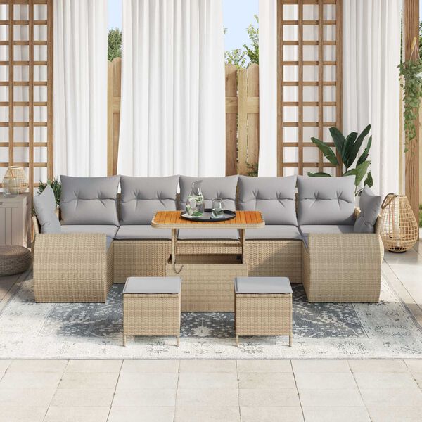 vidaXL Set Divano da Giardino 10 pcs Beige polyrattan
