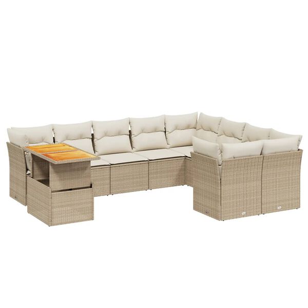 vidaXL Set Divano da Giardino 10 pz con Cuscini Beige in Polyrattan