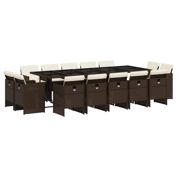 vidaXL Set da Pranzo da Giardino 15 pz con Cuscini Marrone Polyrattan