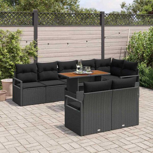 vidaXL Set Divano da Giardino con archiviazione 9 pcs Nero Poly Rattan