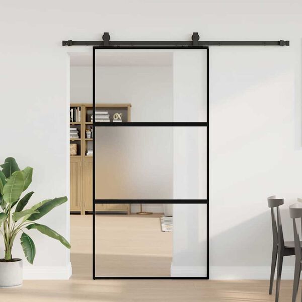 vidaXL Porta Scorrevole Ferramenta Nera 102,5x205 cm Vetro Temperato