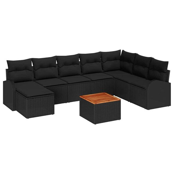 vidaXL Set Divano da Giardino con archiviazione 9 pcs Nero polyrattan