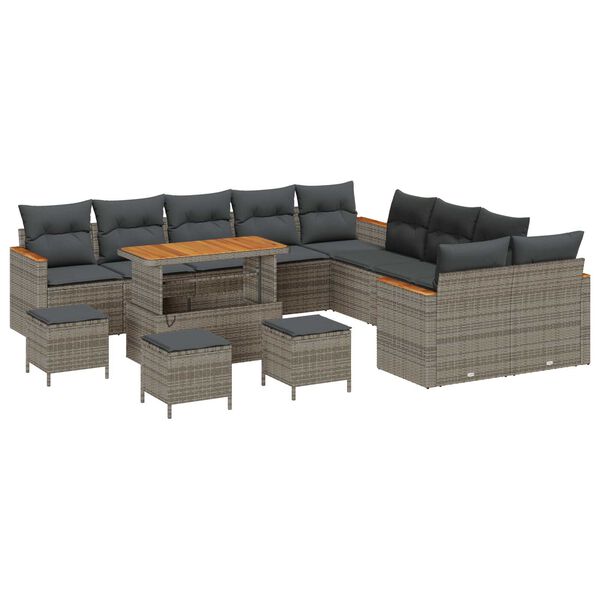vidaXL Set Divano da Giardino con cuscino 18 pcs Grigio polyrattan