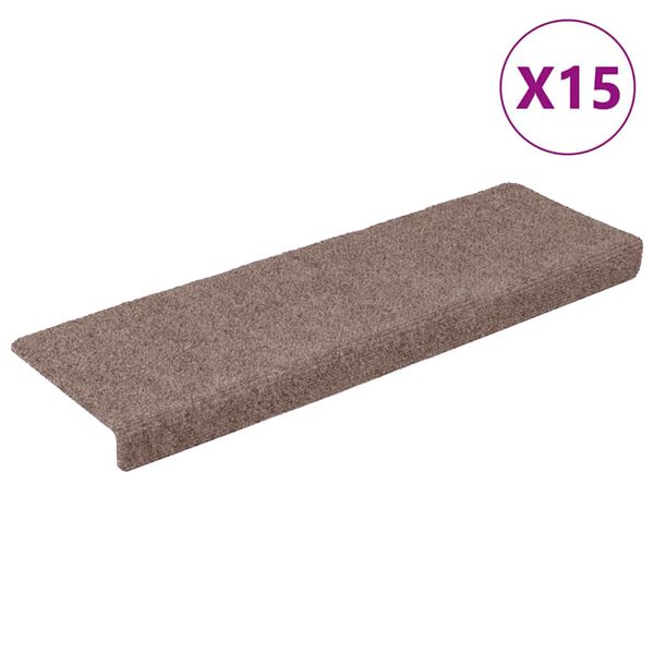 vidaXL Tappetini per scale autoadesivi 15 pz 65x21x4 cm Marrone Chiaro Bordo rettangolare