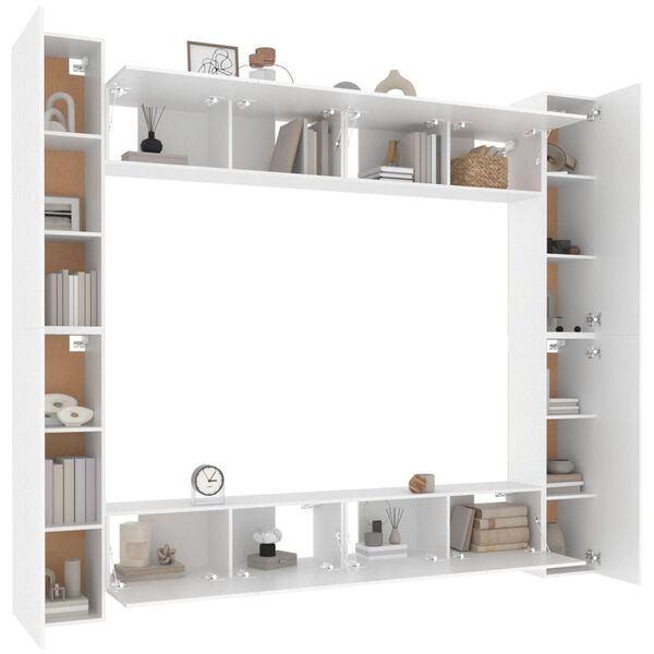 vidaXL Set Mobili Porta TV 8pz Bianco in Legno Multistrato