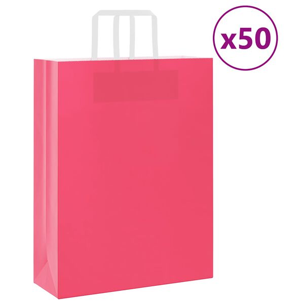 vidaXL Sacchetti di Carta 50 pz con Manici Rosa 32x12x42 cm
