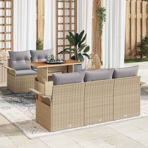 vidaXL Set Divano da Giardino 6 pcs Beige Poly Rattan