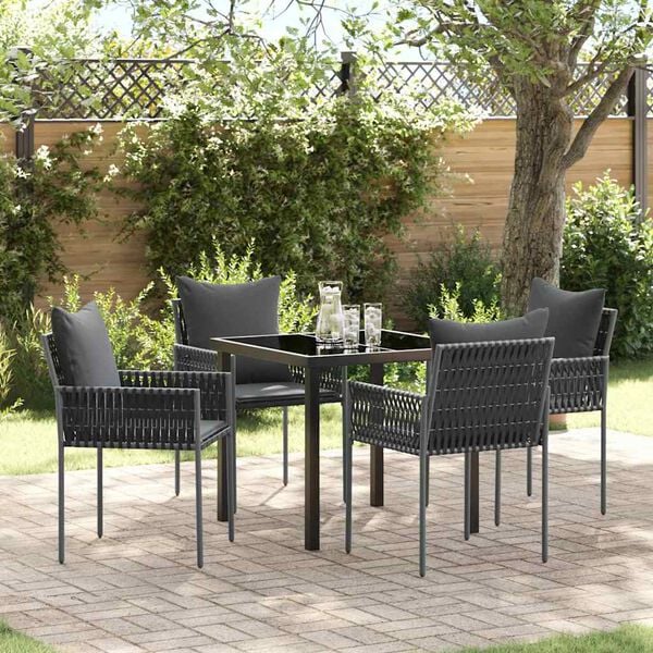 vidaXL Set da Pranzo per Giardino 5 pcs Nero e Grigio Rattan in PE