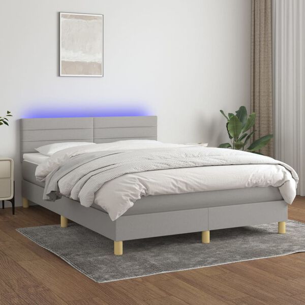 vidaXL Letto a Molle Materasso e LED Grigio Chiaro 140x190 cm Tessuto