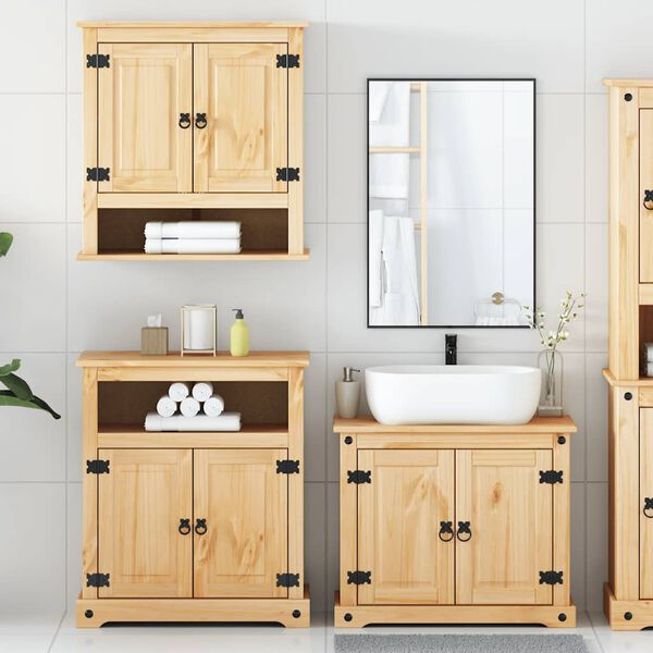 vidaXL Set Mobili da Bagno 3 pz Corona in Legno Massello di Pino