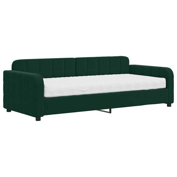 vidaXL Divano Letto con Materasso Verde Scuro 90x200 cm in Velluto