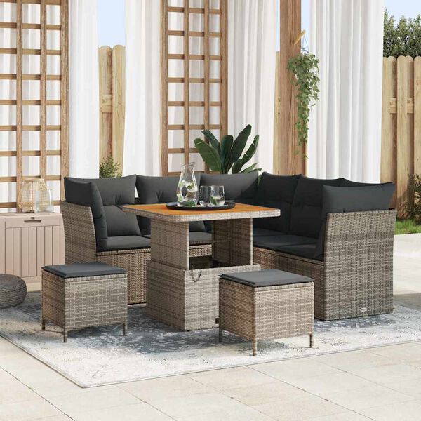 vidaXL Set Divano da Giardino 8 pcs Grigio polyrattan