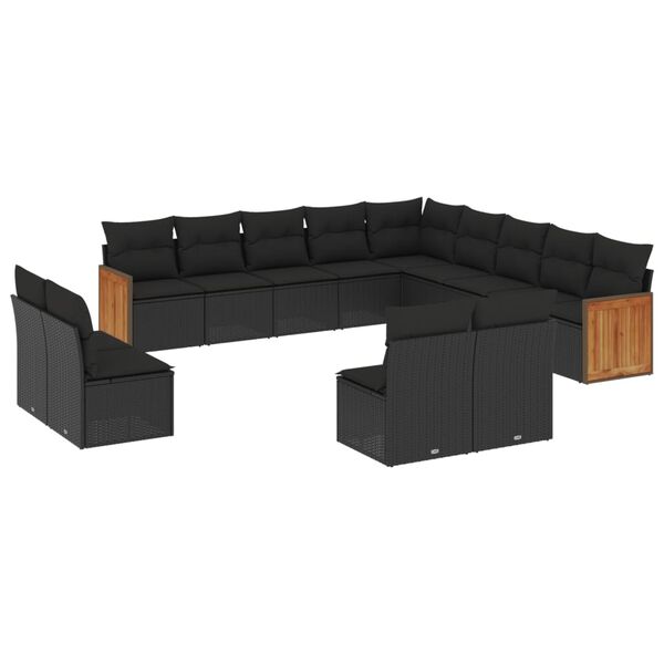 vidaXL Set Divani da Giardino 13pz con Cuscini Nero in Polyrattan