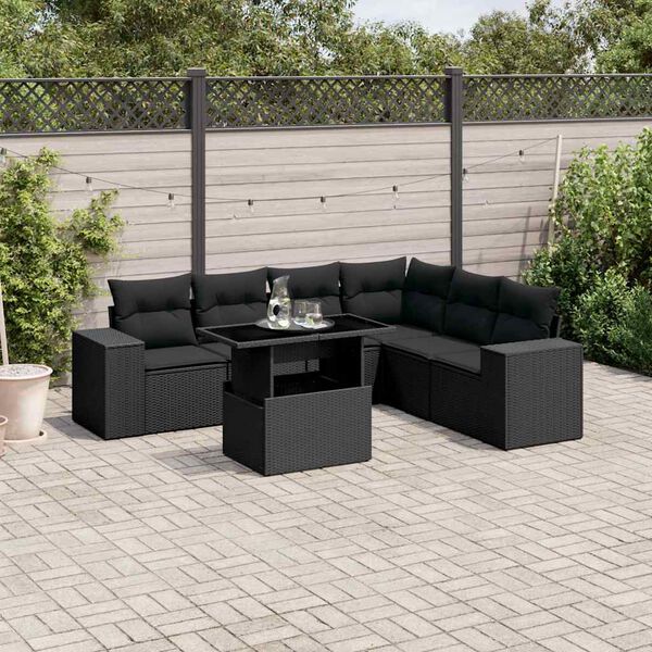 vidaXL Set Divani da Giardino con Cuscini 7pz Nero Polyrattan