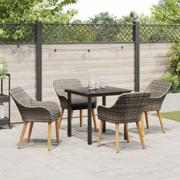 vidaXL Set da Pranzo per Giardino con cuscino 5 pcs Grigio polyrattan