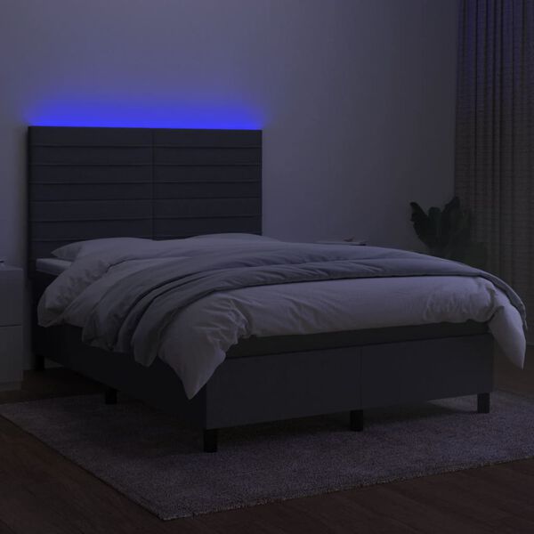 vidaXL Letto a Molle Materasso e LED Grigio Scuro 140x200cm in Tessuto
