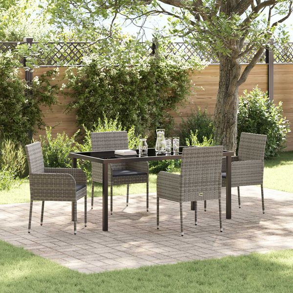 vidaXL Set da Pranzo per Giardino con cuscino 5 pcs Grigio polyrattan