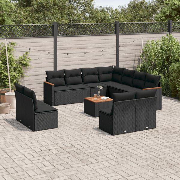 vidaXL Set Divani da Giardino 12 pz con Cuscini Nero in Polyrattan