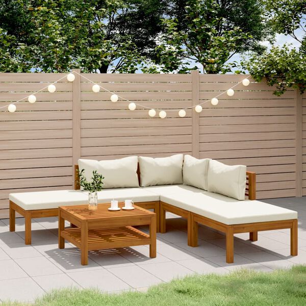 vidaXL Set Divani da Giardino 6 pz con Cuscini Crema in Legno Acacia