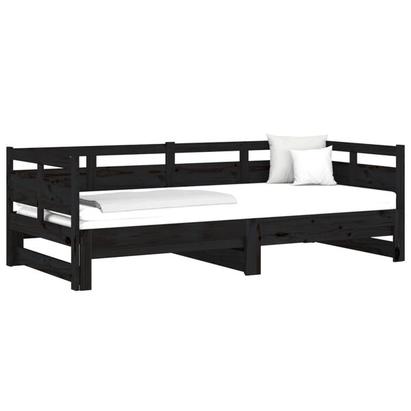 vidaXL Dormeuse Estraibile Nera in Legno Massello di Pino 2x(90x190)cm