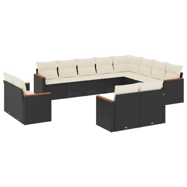 vidaXL Set Divani da Giardino 12 pz con Cuscini Nero in Polyrattan