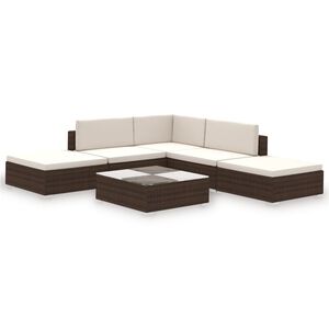 vidaXL Set Divani da Giardino 6 pz con Cuscini in Polyrattan Marrone